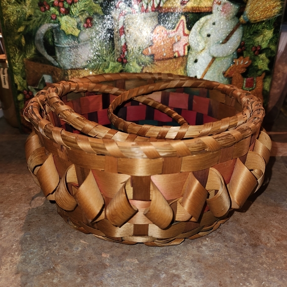 Vintage Mi'kmaq Micmac Curly Ash Basket Double Swing Handles Handmade - Picture 3 of 4